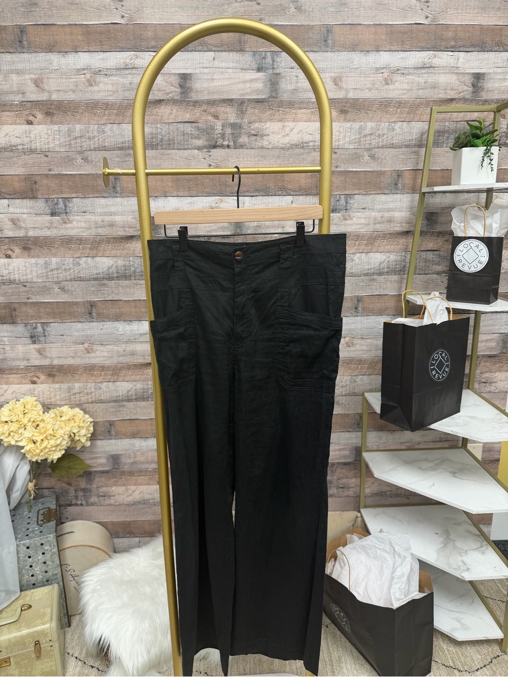 Anthropologie Black Straight-Leg Linen Pants